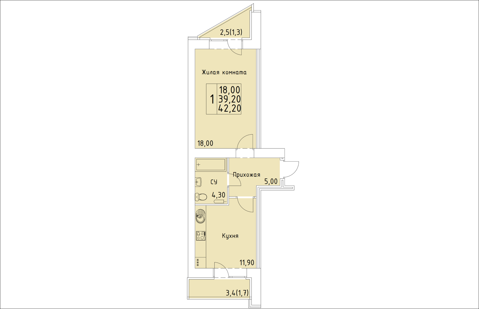 планировка квартиры 42 м2